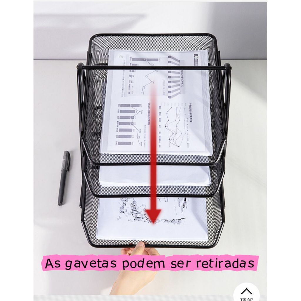 Organizador de Mesa Documento Bandeja Aramado Porta Papel Escritório 3 Prateleiras — imagem 2 de 2