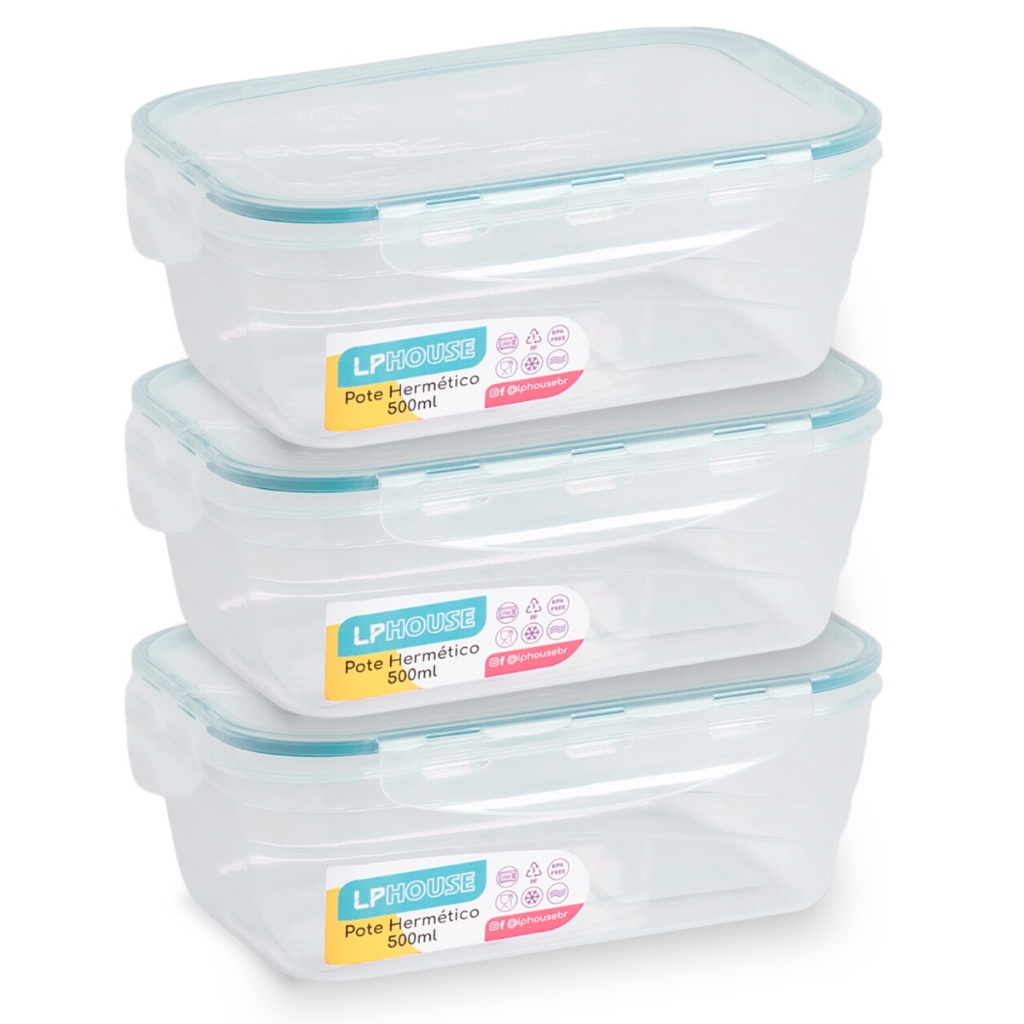 Kit 3 Potes Herméticos c/ Tampa de Alta Vedação 500ml Marmita Lanches Frutas Saladas Fitness · foto 2