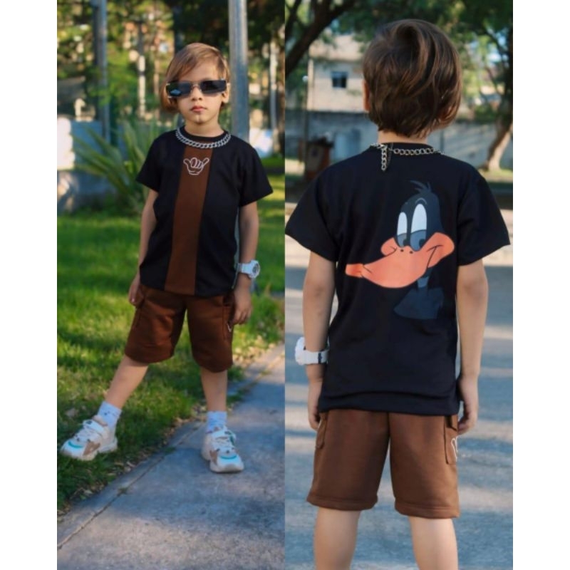 Conjunto infantil juvenil camisa e bermuda patolino