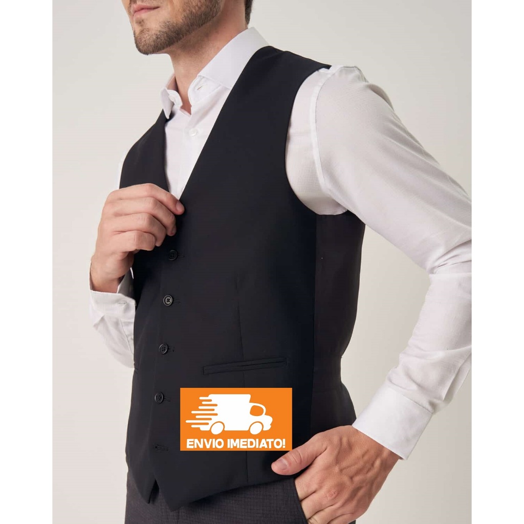 Colete Social Slim Masculino Preto 5 Botões Tecido Oxford Premium