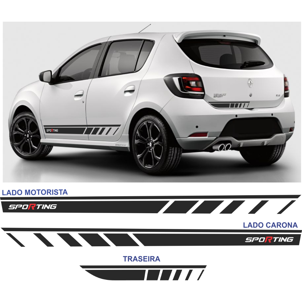 renault sandero sporting adesivos lateral e traseira kit
