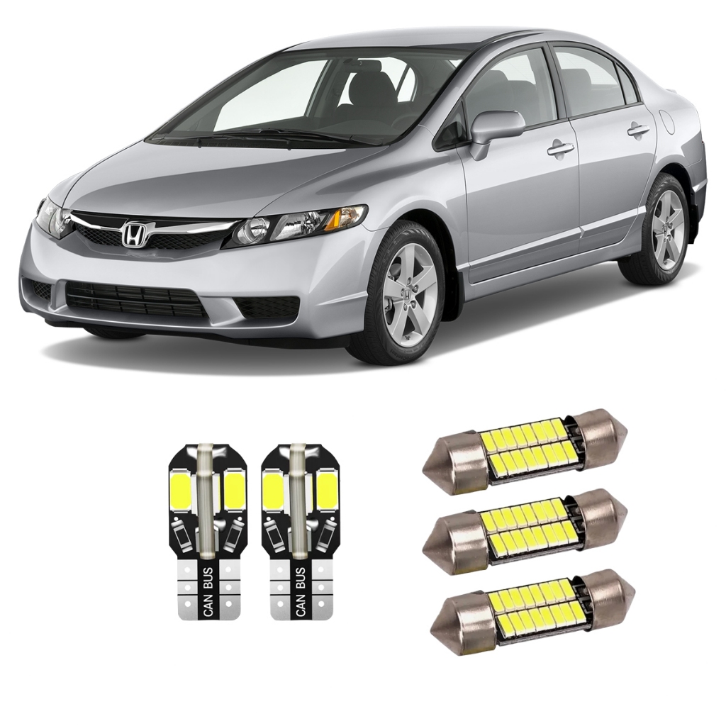 Kit Lâmpadas LED Premium Interno Teto Dianteiro Traseiro e Placa Honda New Civic 2007 2008 2009 2010 2011