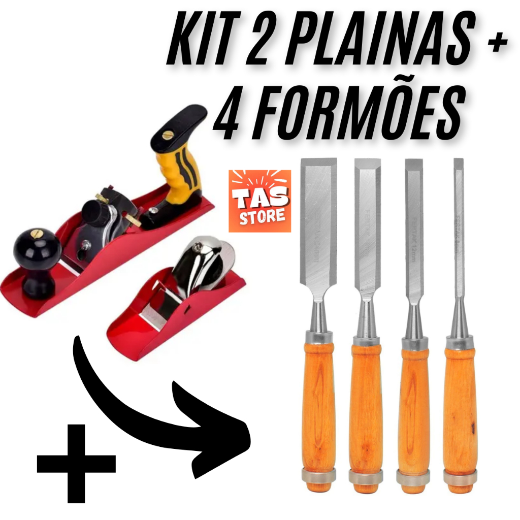 Plaina + Formão Kit com 2 Plainas + 4 Formões Entalhar Esculpir Madeiras Marceneiro Carpinteiro