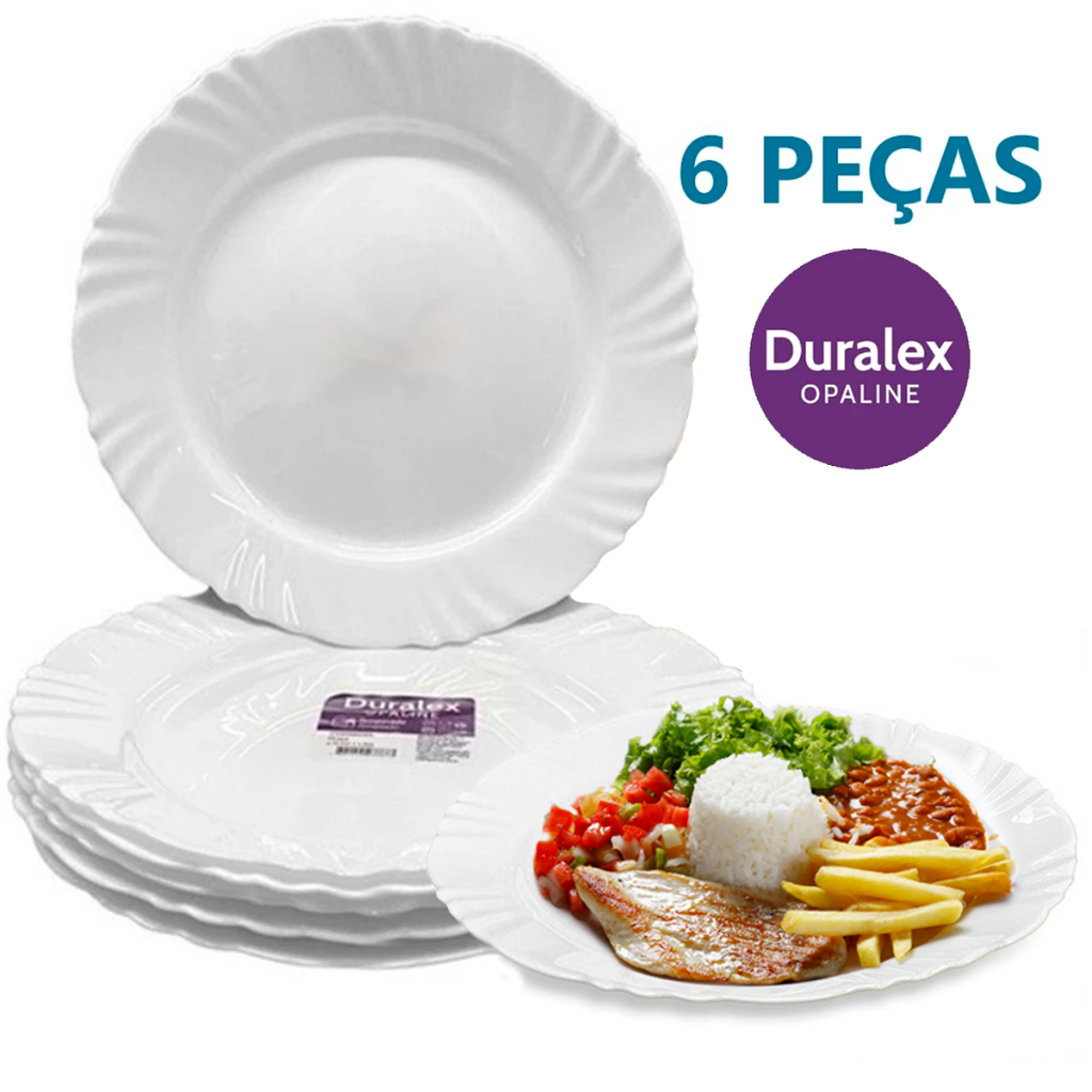 Kit jogo 6 Pratos Raso Nadir Duralex prato de Vidro Pétala Branco Opaline Jantar Redondo Resistente
