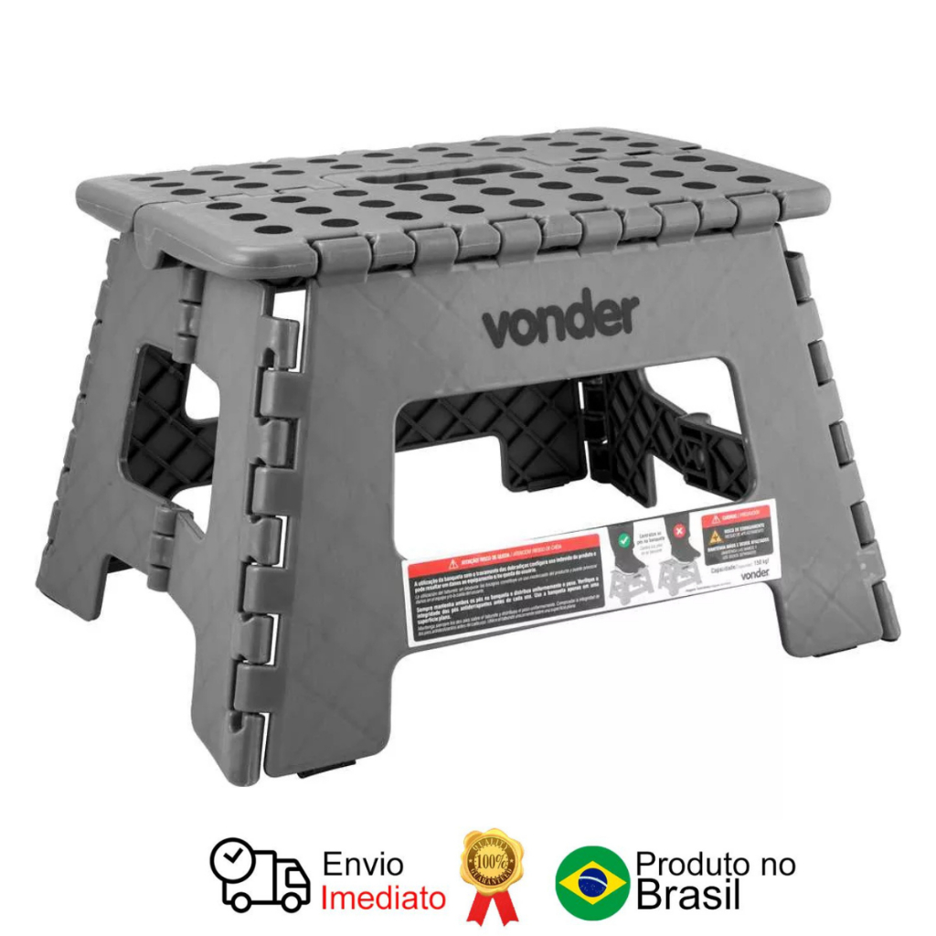 Banqueta 22cm Banco Dobrável Plástico Multiuso Camping Pesca Portatil Retratil Cinza - Vonder em Oferta na Shopee