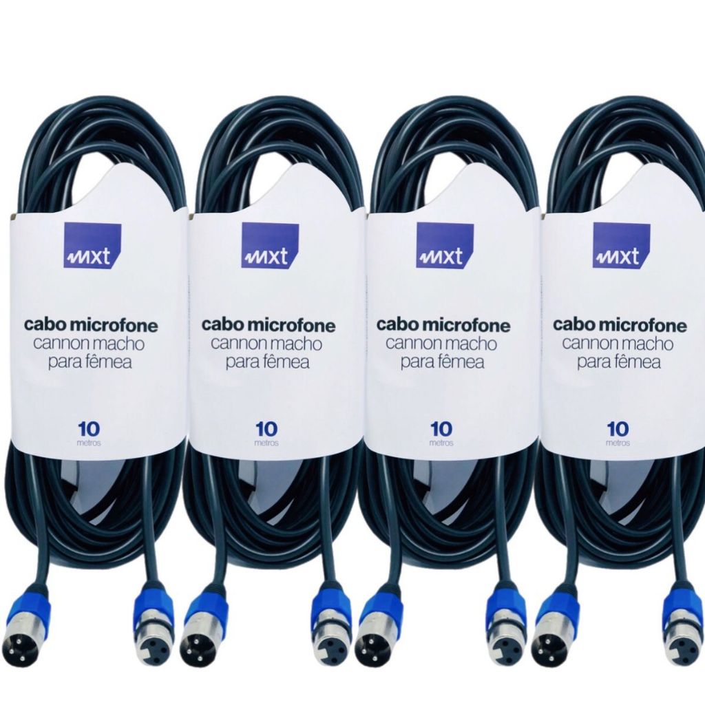 Kit 4 Cabo Microfone Xlr Canon Macho X Femea Balanceado Dmx Bm800 10M