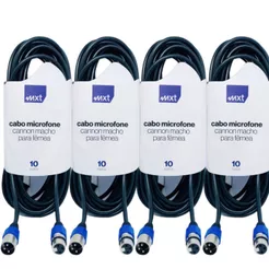 Kit 4 Cabo Microfone Xlr Canon Macho X Femea Balanceado Dmx Bm800 10M
