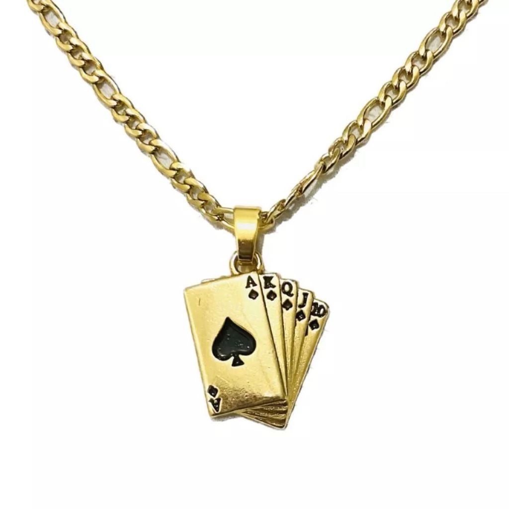 Kit Pingente Baralho Zé Pilintra Orixá Entidade Banhado a Ouro 18k + corrente 60cm Umbanda Candomblé