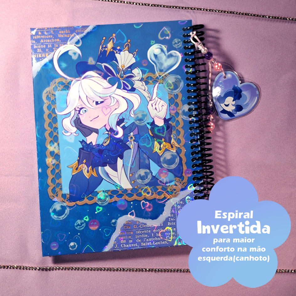 Sketchbook CANHOTO Caderno Holográfico - Furina - CANHOTO - Genshin Impact - Encadernação Espiral - 80 Flhs A5 - 90gr
