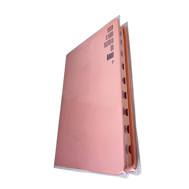 Bíblia Sagrada Slim Essa É Uma História De Amor | Nvi | Leitura Perfeita | Capa Dura Rosa Com Índice + Capa De Proteção
