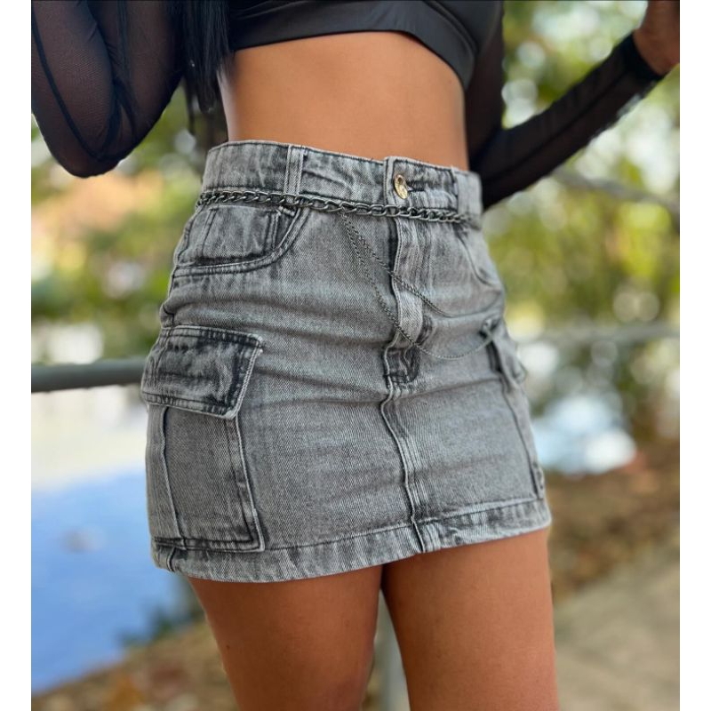 mini saia jeans cargo grafite feminina tendencia de alta qualidade empina bumbum em Oferta na Shopee