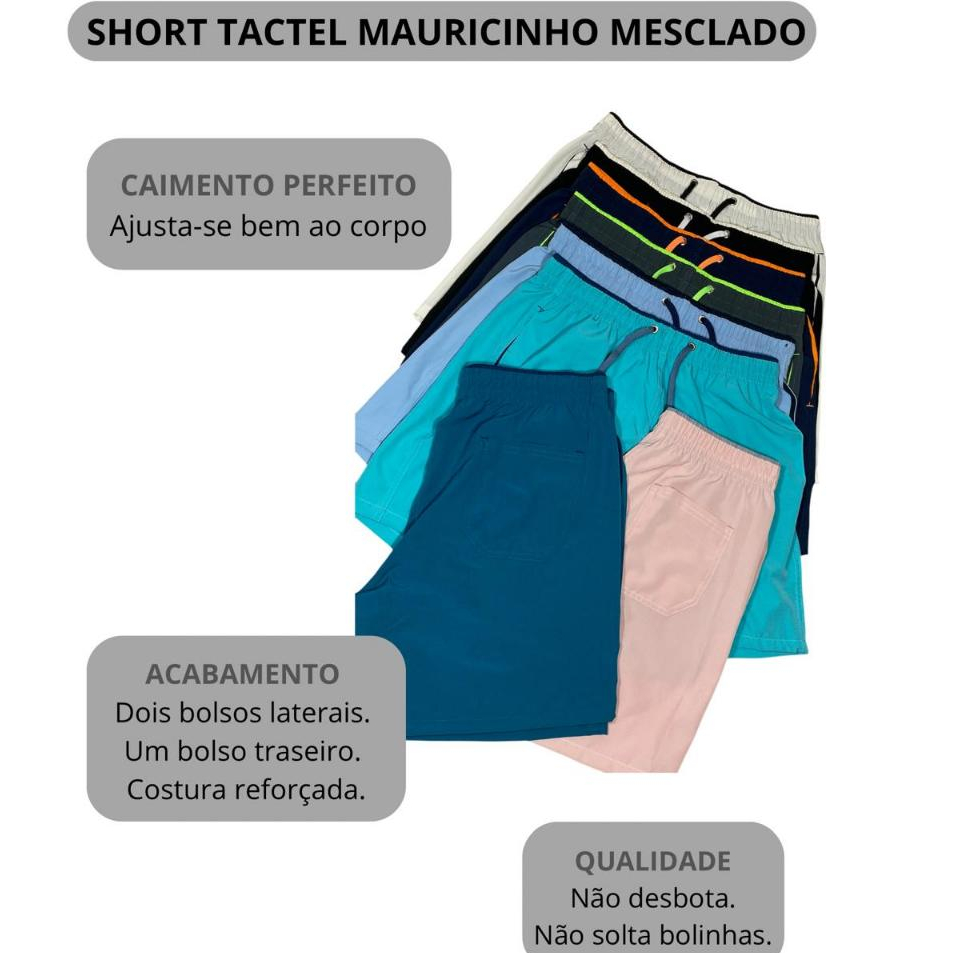 Kit Shorts Tactel Masculino Lisa Bermuda Premium Piscina Academia Corrida Treino Lazer Praia Casa