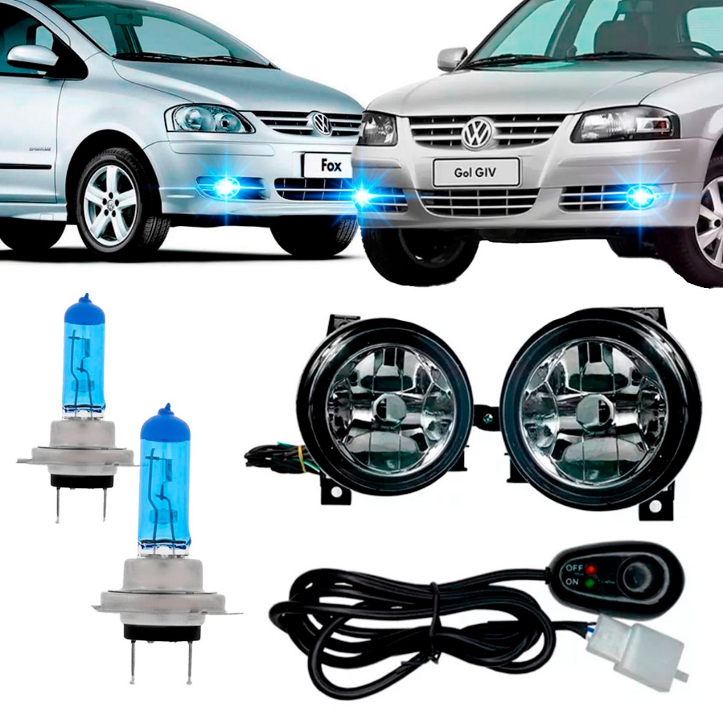 Kit Farol de Milha Gol G4 Fox 2003 à 2009 + Par Lâmpadas Super Brancas H3