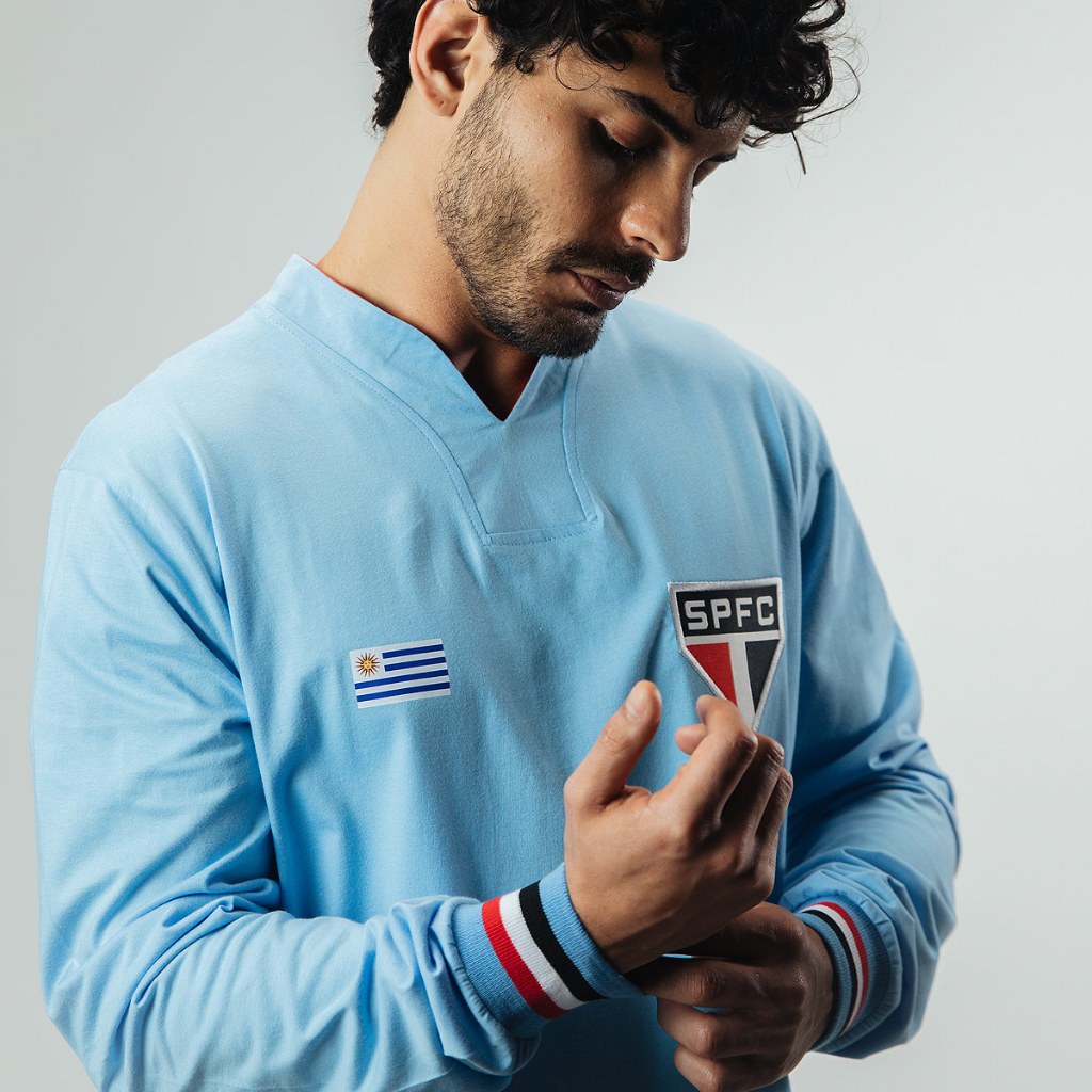 Camisa São Paulo Retrô Uruguai nº 5 Manga Longa Masculina Oficial em Oferta na Shopee