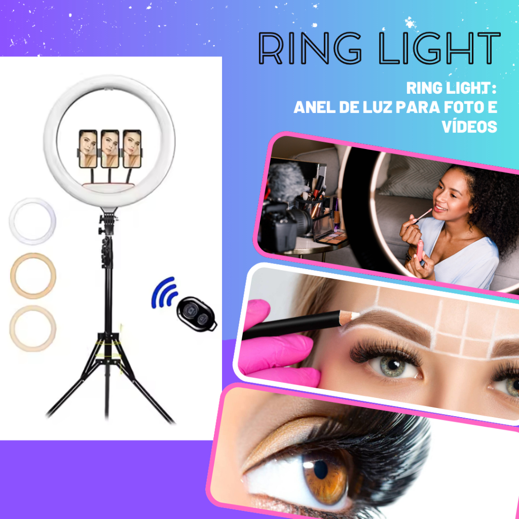 Ring Light Com Tripé 14 Polegadas 3 Suporte Celular Para Lashers Studio Cabeleleira Manicure Estética Dentista