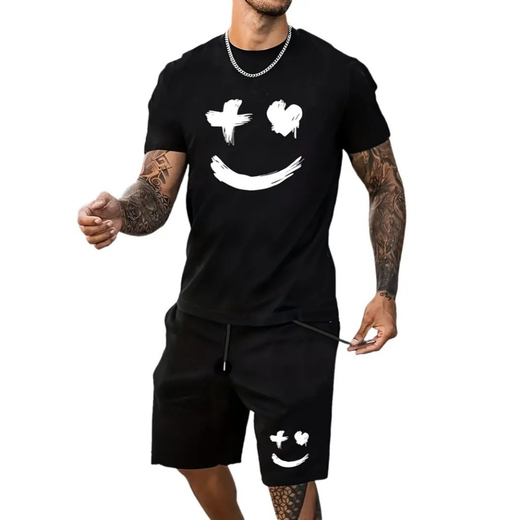 Kit camiseta + bermuda SORRISO AESTHETIC STREETWEAR  Kit barato estampado de algodão