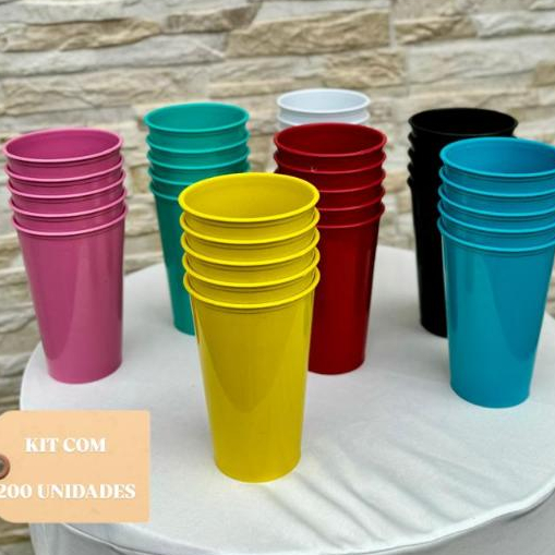 KIT 200 Copos Coloridos Plástico Unidade 330ML - Long Drink - Festas, Eventos e Personalização