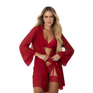 Robe Canelado Sensual Roupão Robe Manda Longa Feminino Adulto Tamanho Único Roupão Robe Rendado