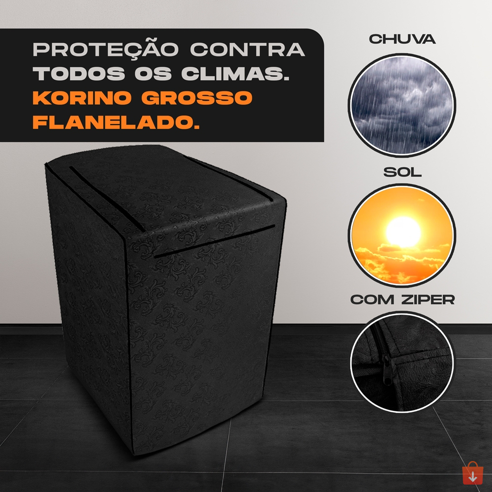 Capa de Maquina Lavar Electrolux Brastemp Consul com Ziper 10, 11, 12, 13, 14, 15, 16, 17kg