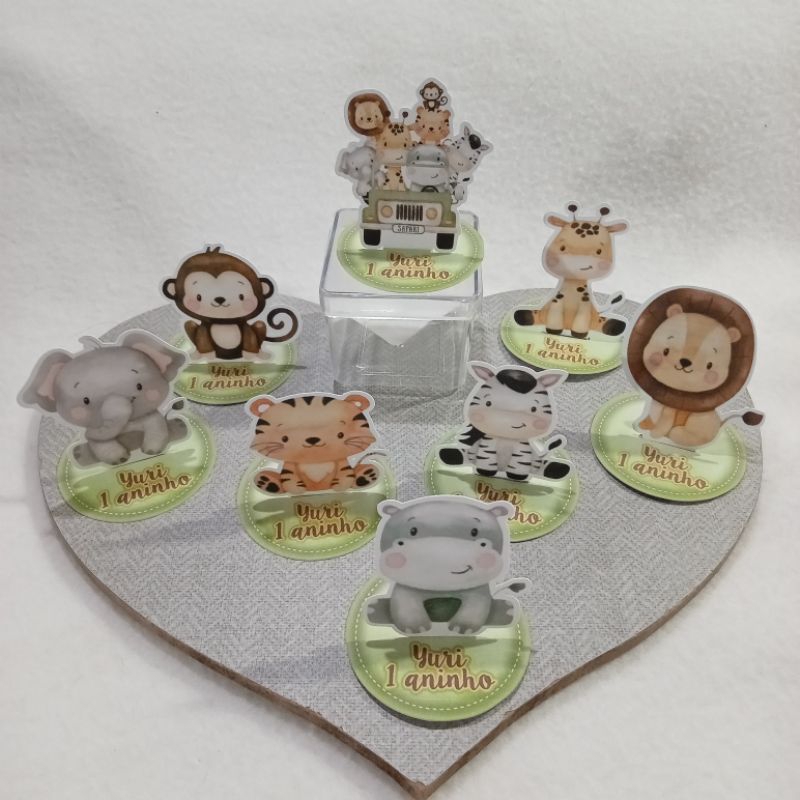 Apliques Safari aquarelado, para latinhas ou caixas acrílicas de 5x5cm em Oferta na Shopee