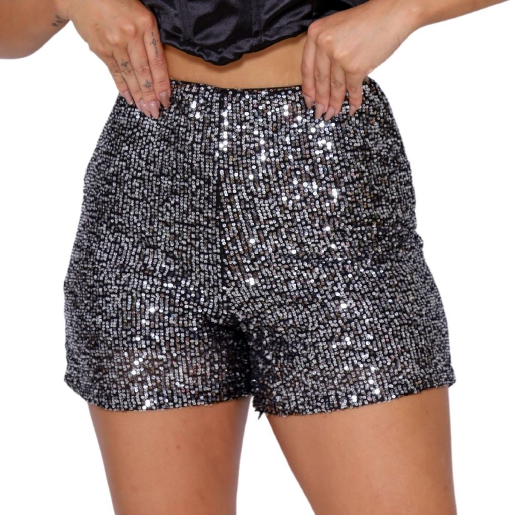 Short Bermuda Feminino Cintura Alta Paetê Balada Moda Brilho P ao GG Várias Cores em Oferta na Shopee