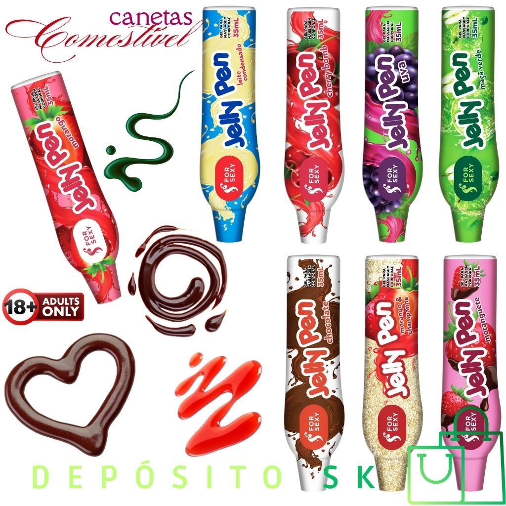 Caneta Comestível Jelly Pen Gel Para Massagem Corporal 35ML Morango Uva Chocolate Maçã Verde Cereja em Oferta na Shopee
