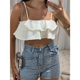 Coolestfeminina 8316 Shorts jeans feminino  com brilho  lisa sem rascada juvenil natural