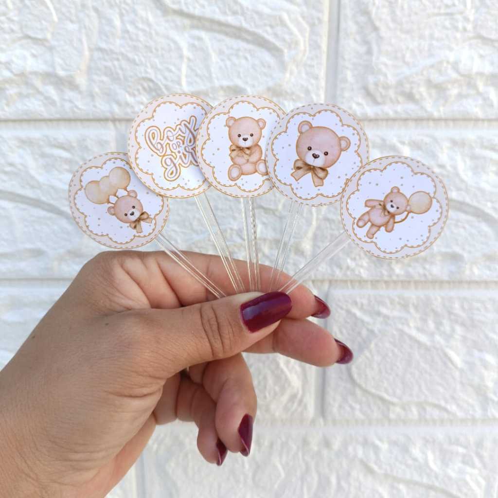 50 Toppers Docinho Chá Revelação Ursinho Dourado l tags l Festa Infantil l Lembrancinha Personalizada l Já Recortados
