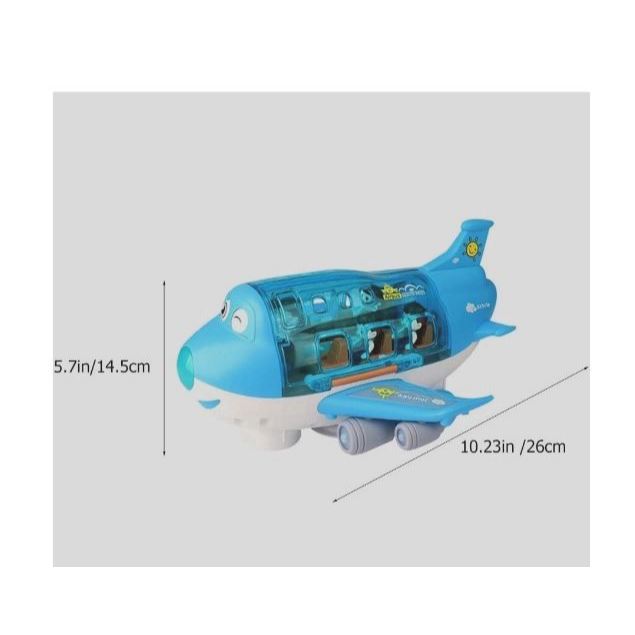 Brinquedo avião com mini bonecos anda, luz e gira- Azul