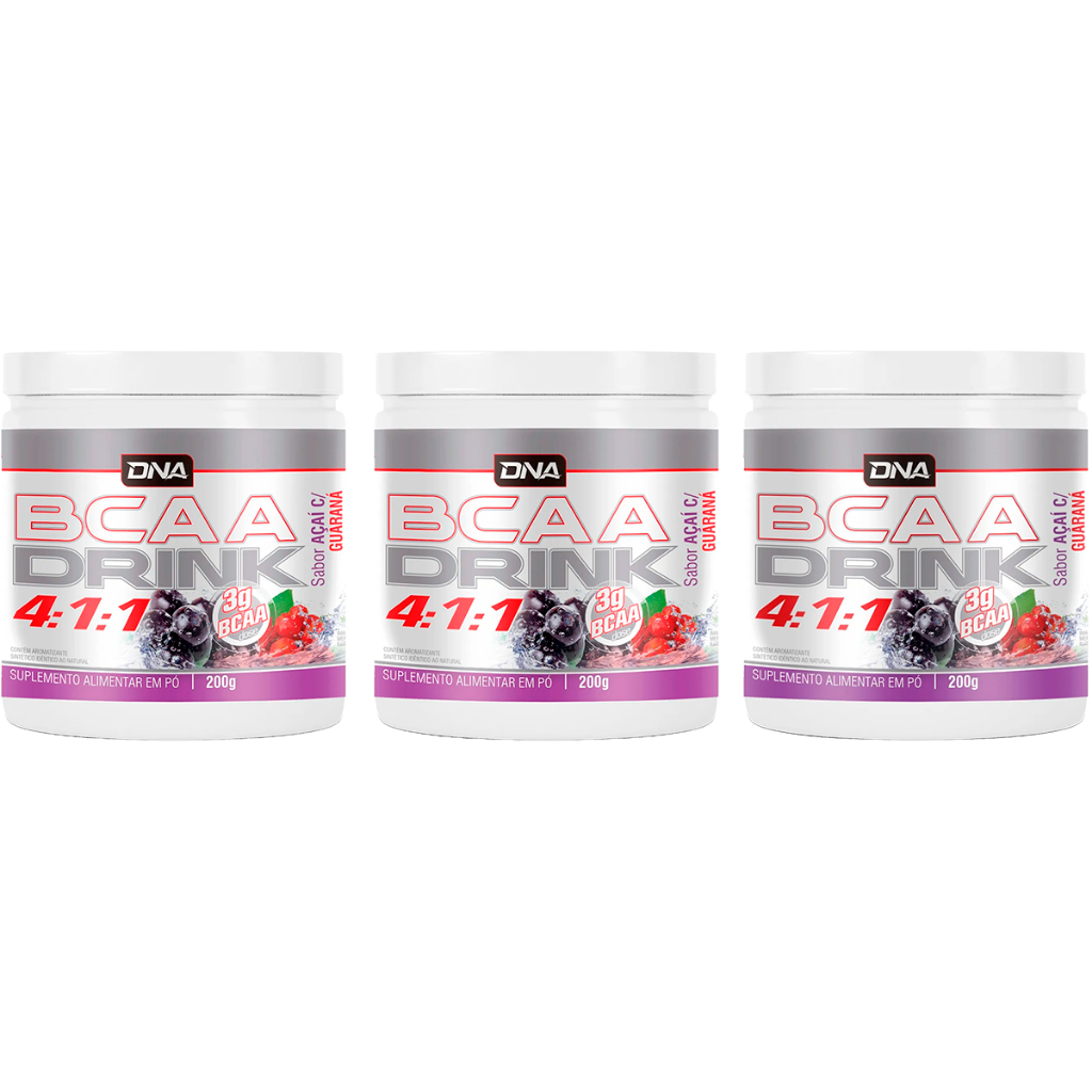 3x BCAA Drink 4.1.1 200g - açaí com Guaraná - Dna Suplementos