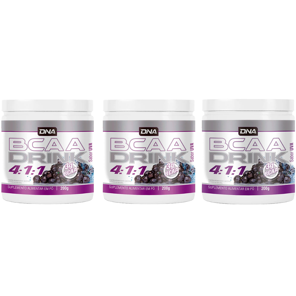 3x BCAA Drink 4.1.1 200g Uva - Dna Suplementos