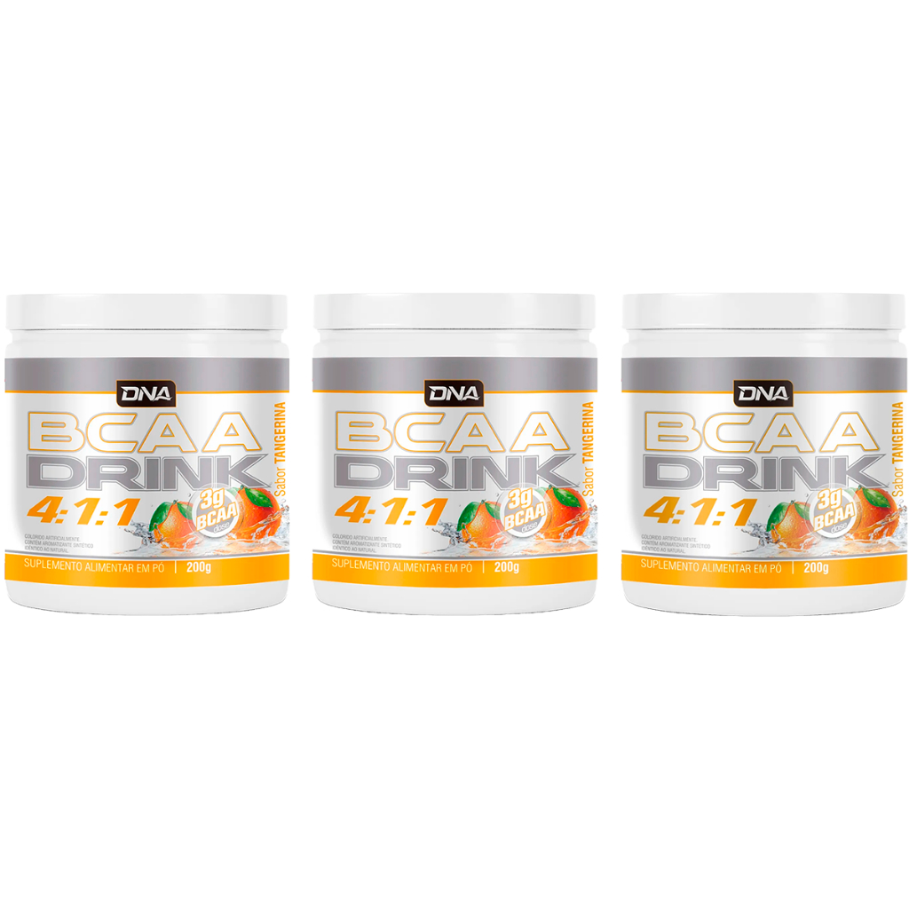 3x BCAA Drink 4:1:1 200g Tangerina - Energia e Recuperação DNA Suplementos