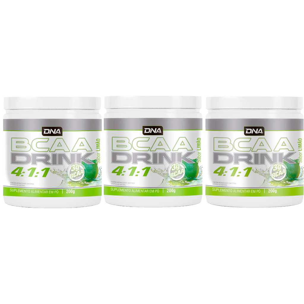 3x BCAA Drink 4.1.1 200g Limão - Dna Suplementos