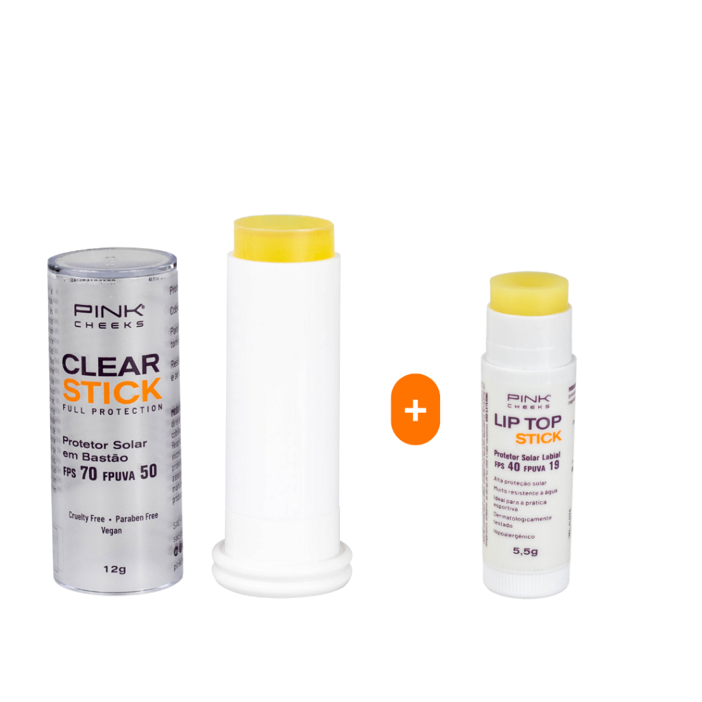 Combo Proteção Solar PINK CHEEKS - Clear Stick + Lip Top - Beauty