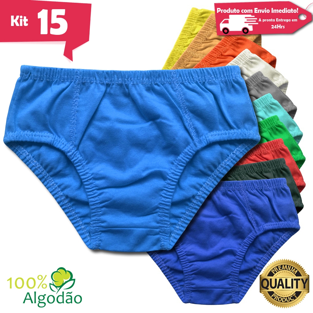Kit 15 Cuecas Slip Infantil Lisa Algodão Criança Revenda em Oferta na Shopee
