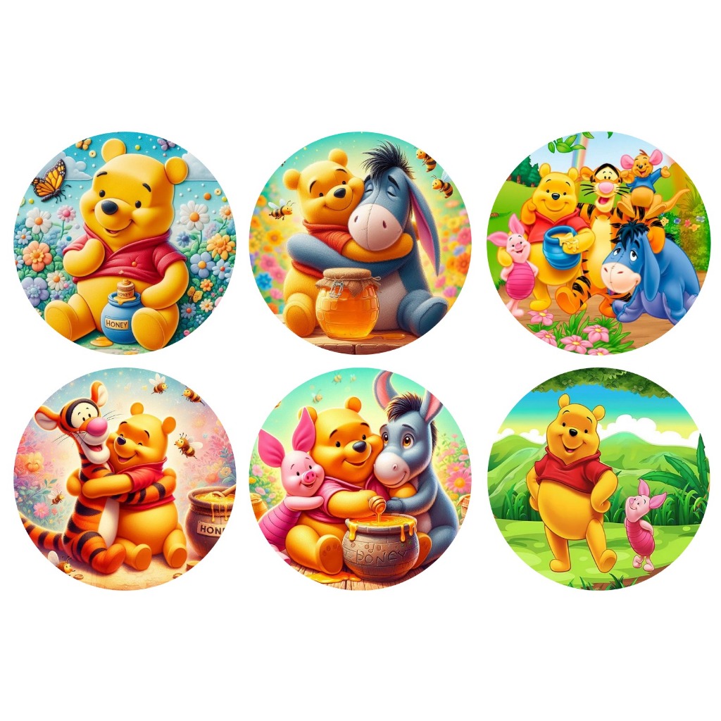 URSINHO POOH -  70 Etiquetas Adesivas 4x4cm em Oferta na Shopee