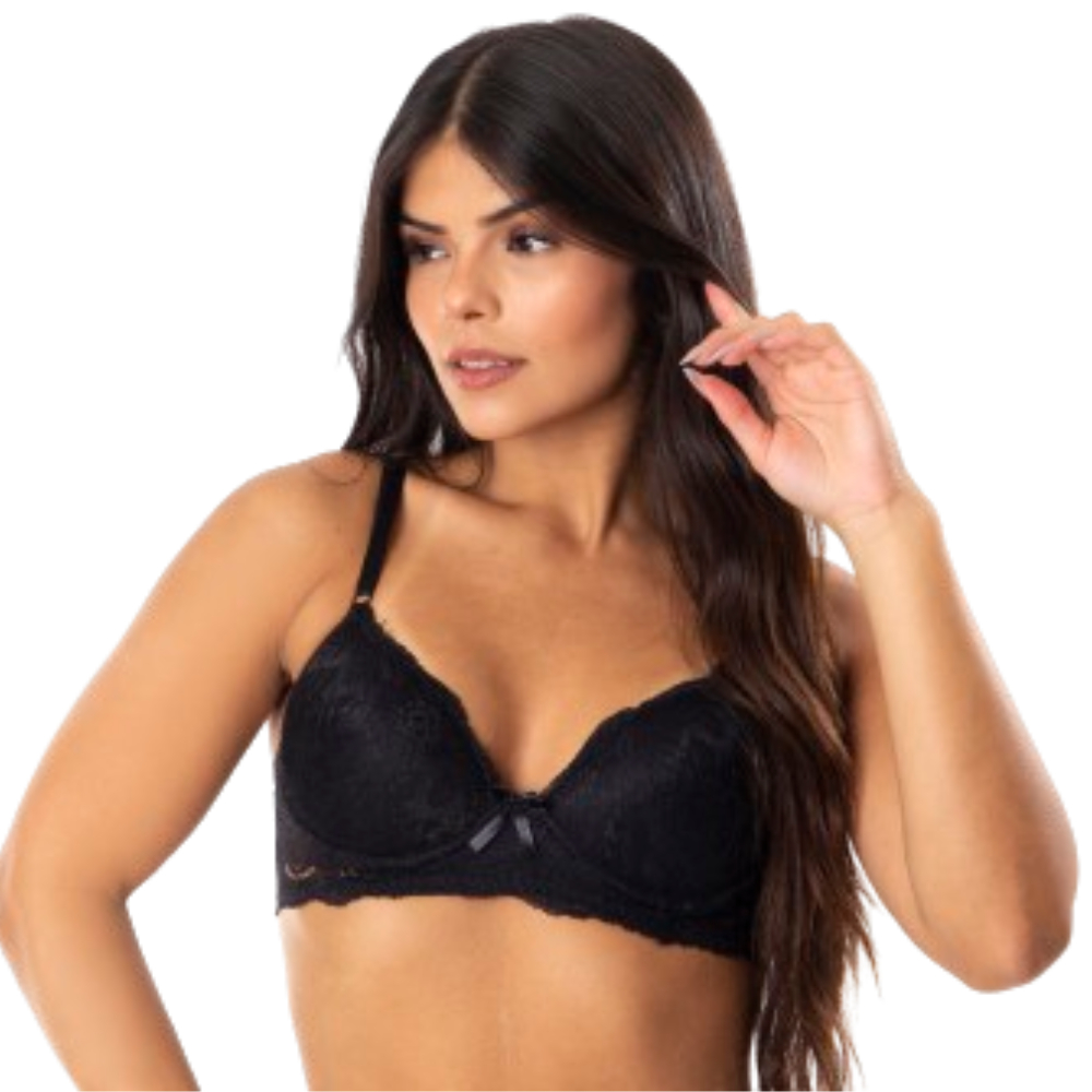 Sutiã Feminino Com Bojo Lingerie De Renda Íntimo Conforto Casual Básico Preto Soutien