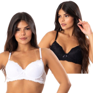 Kit 2 Sutiã Feminino Com Bojo Lingerie De Renda Íntimo Conforto Casual Básico Soutien em Oferta na Shopee