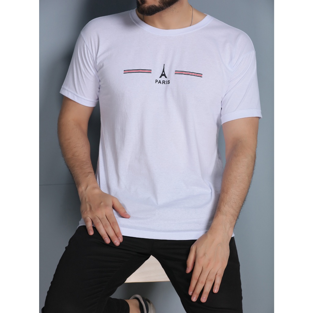 Camiseta masculina basica estampada algodão verão manga curta paris