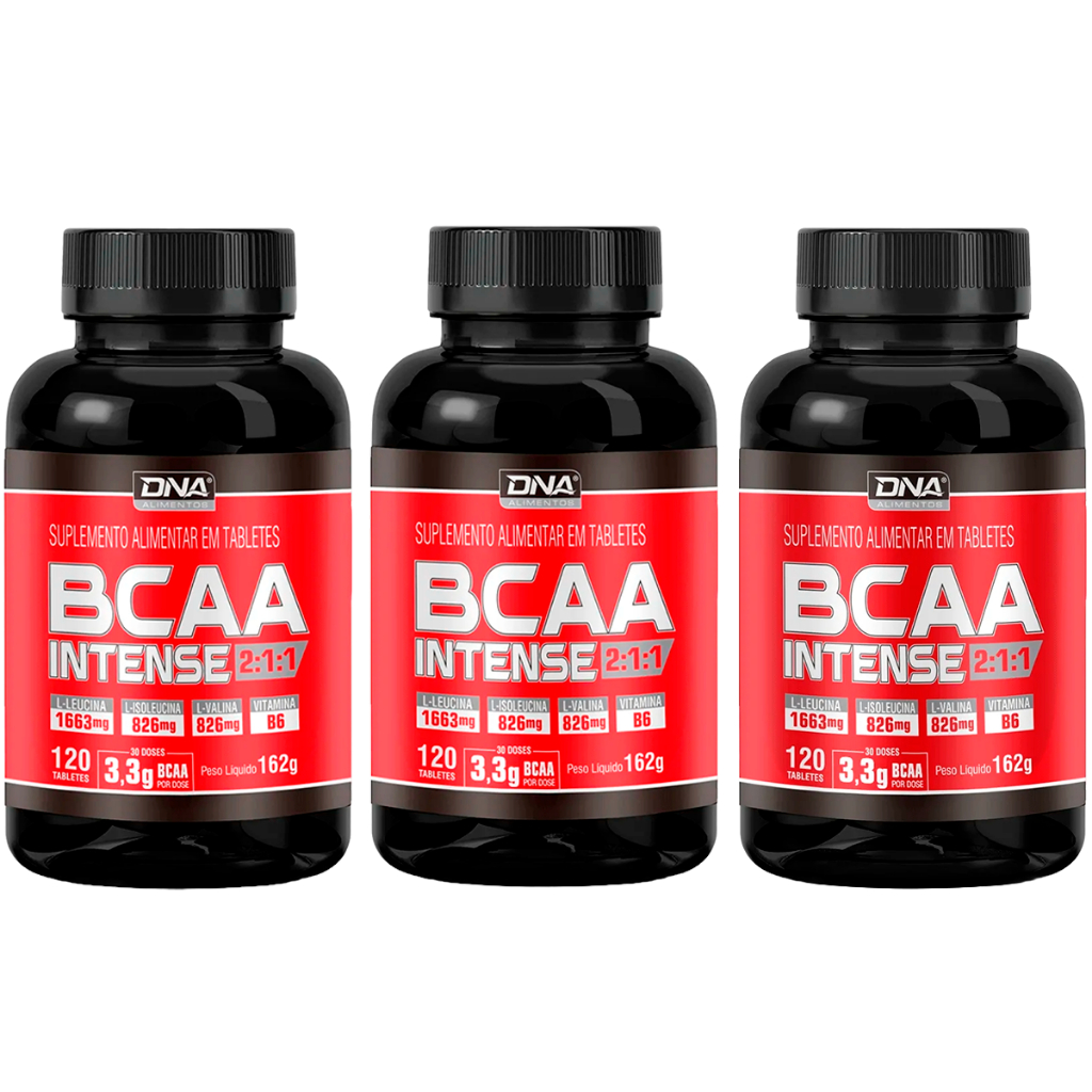 Kit 3x BCAA Intense 120 Tabletes - Aminoácidos Essenciais para Treino | DNA Suplementos