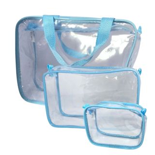 Kit com 3 necessaires com 3 TAMANHOS DIFERENTES Transparente  AZUL CLARO em Oferta na Shopee