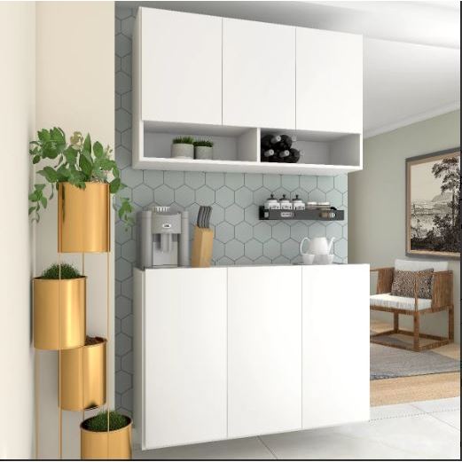 Conjunto Armário Suspenso Nicho 3 Portas + Balcão Organizador Multiuso