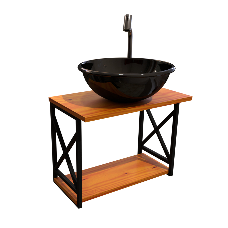 Gabinete Estilo Industrial + Cuba Preta Sobreposta