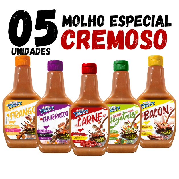 Kit 5 Unidades de Molho Especial Para Ração Tasty Para Pet Cachorro 250g Ipet Vários Sabores