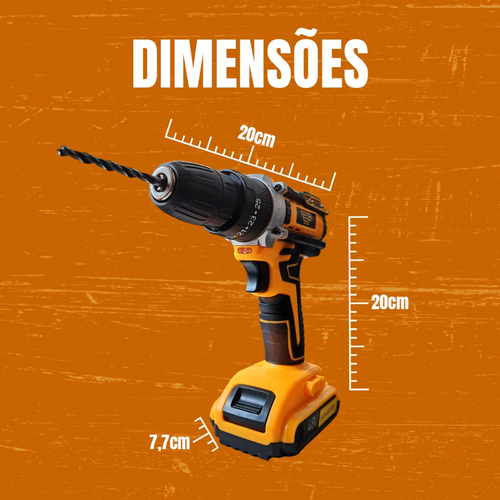 Furadeira Parafusadeira 48V Elétrica 2 Baterias 10mm Sem Fio Portátil Profissional Impacto Potente — foto 7