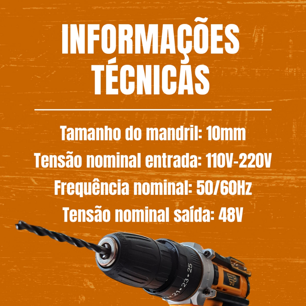 Furadeira Parafusadeira 48V Elétrica 2 Baterias 10mm Sem Fio Portátil Profissional Impacto Potente — foto 8