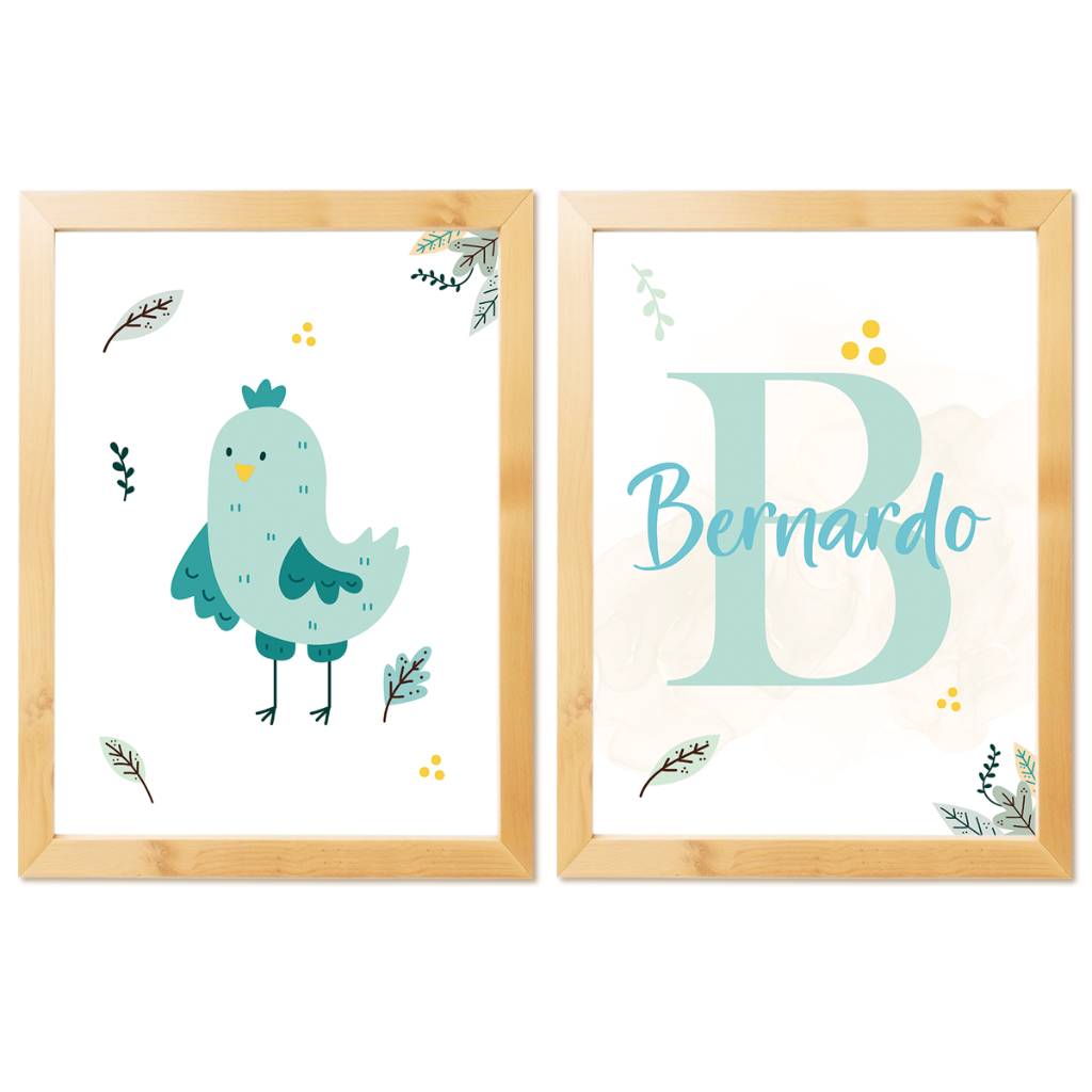 Kit 2 Quadros Decorativos 20x30cm Infantil Personalizado Nome Bebê Para Quarto Ou Porta Maternidade
