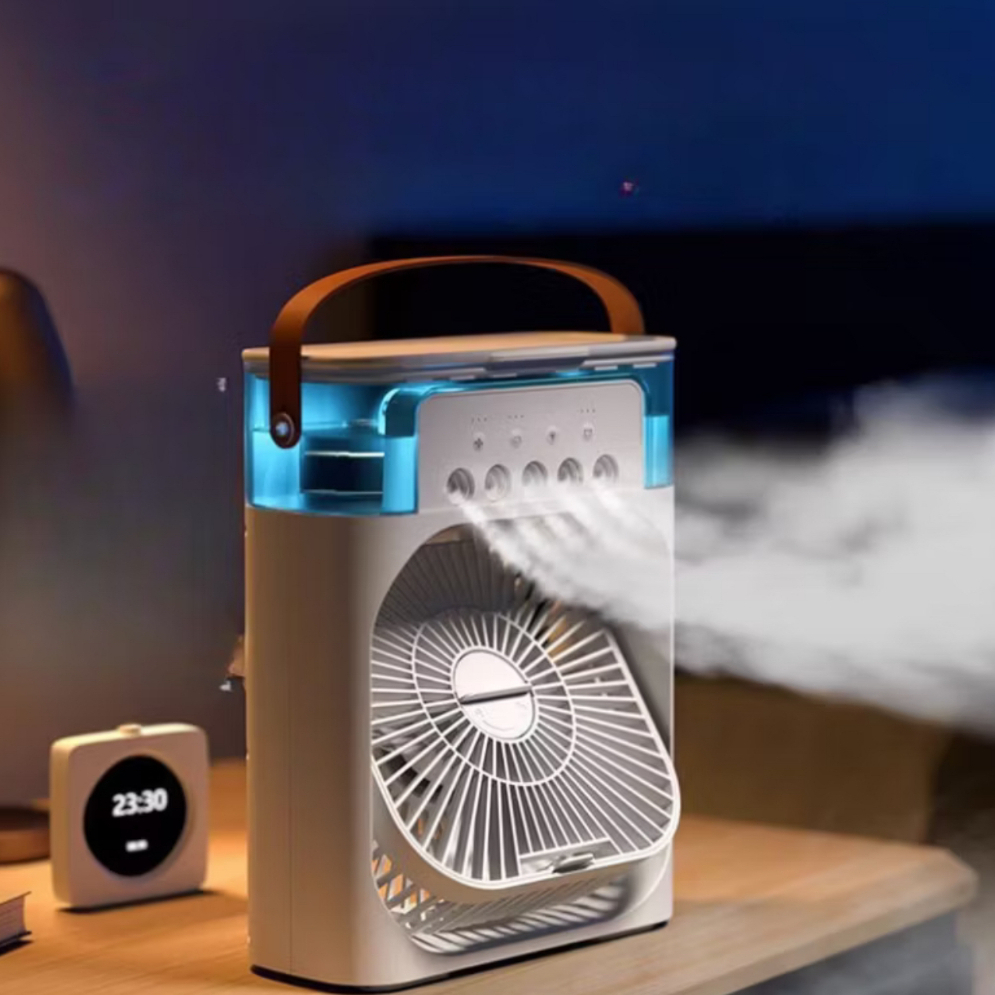 Imagem Refrigerador De Ar Ventilador Umidificador Portátil Com Led Reservatório De Água Gelo TIPO C USB