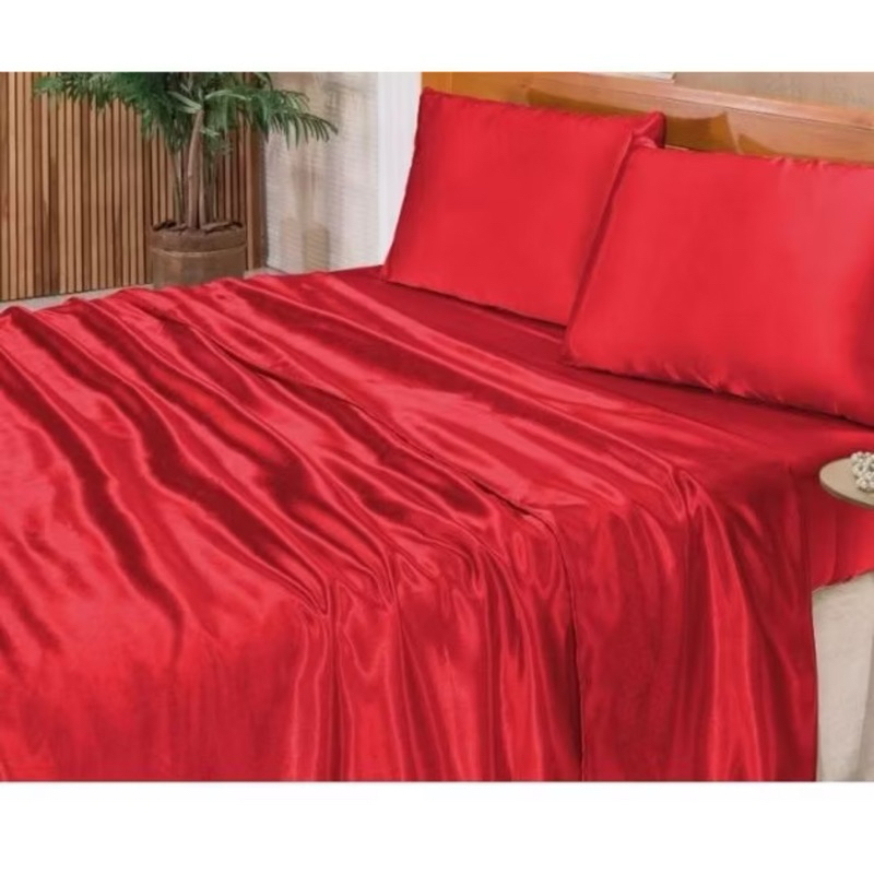 JOGO DE LENÇOL DE CETIM QUEEN 3 PEÇAS em Oferta na Shopee