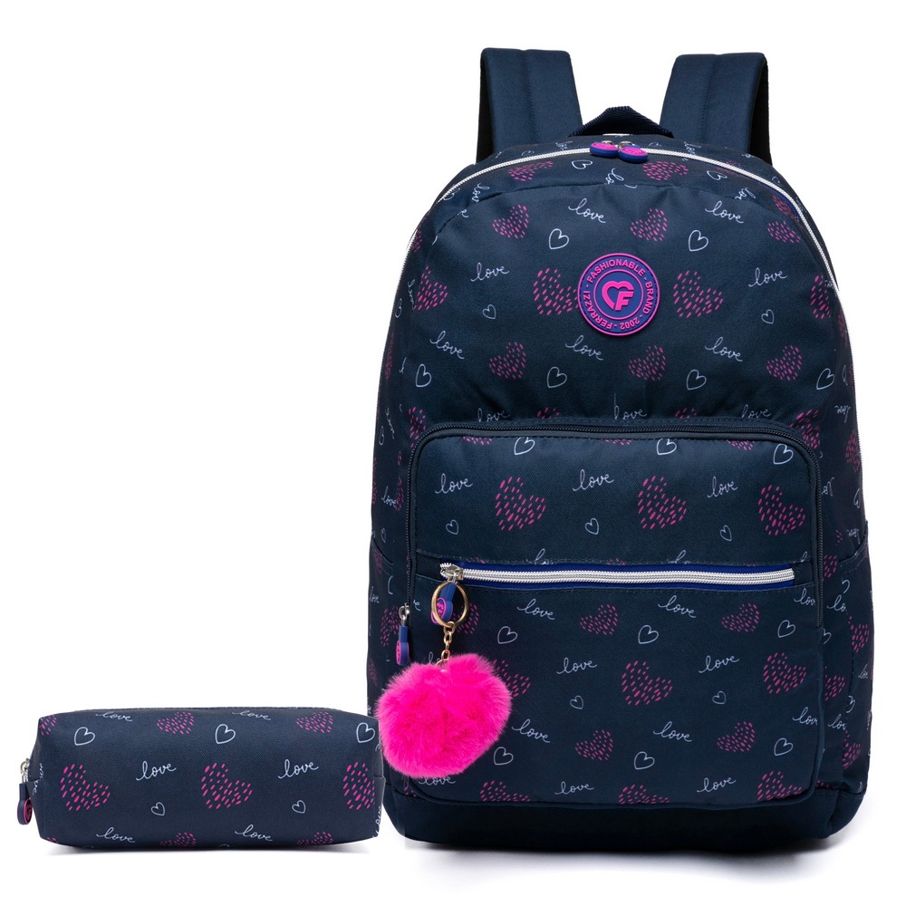 Mochila Bolsa Ferrazzi Feminina Escolar Faculdade Estojo Uso Diário Resistente